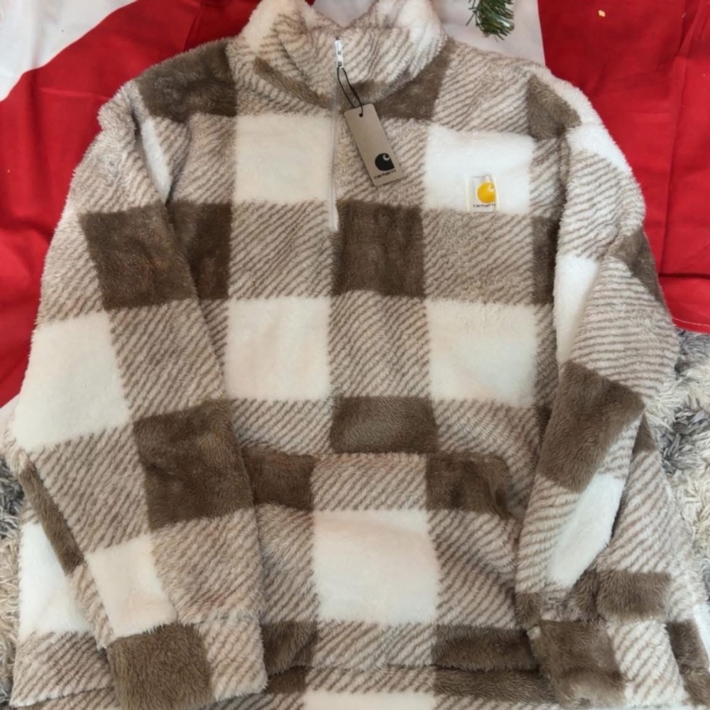 Carhartt Kids Checkered Fleece Pullover - Brown and White